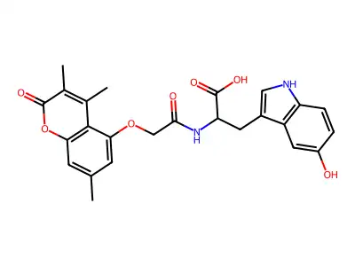 5-hydroxy-N-{[(3,4,7-trimethyl-2-oxo-2H-chromen-5-yl)oxy]acetyl}tryptophan structure