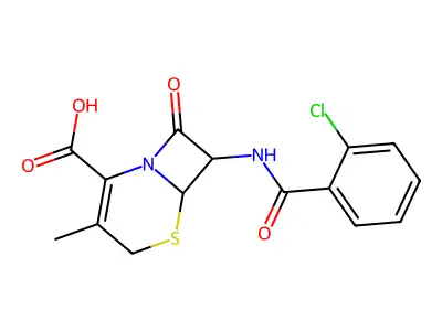 7-[(2-chlorobenzoyl)amino]-3-methyl-8-oxo-5-thia-1-azabicyclo[4.2.0]oct-2-ene-2-carboxylic acid structure