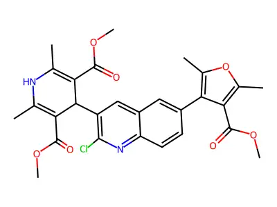 3,5-Pyridinedicarboxylic acid, 4-(2-chloro-6-(4-(methoxycarbonyl)-2,5-dimethyl-3-furanyl)-3-quinolinyl)-1,4-dihydro-2,6-dimethyl-, dimethyl ester structure