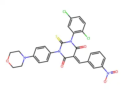 4,6(1H,5H)-Pyrimidinedione,1-(2,5-dichlorophenyl)dihydro-3-[4-(4-morpholinyl)phenyl]-5-[(3-nitrophenyl)methylene]-2-thioxo- structure