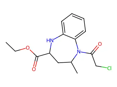 1H-1,5-Benzodiazepine-2-carboxylic acid, 2,3,4,5-tetrahydro-5-(chloroacetyl)-4-methyl-, ethyl ester structure