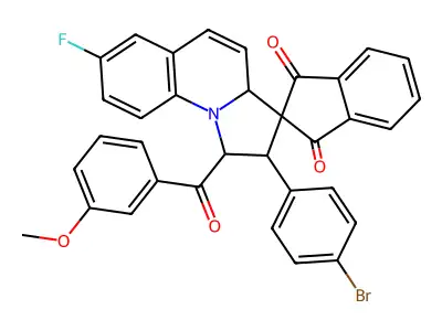 2'-(4-Bromophenyl)-7'-fluoro-1',2'-dihydro-1'-(3-methoxybenzoyl)spiro[2H-indene-2,3'(3'aH)-pyrrolo[1,2-a]quinoline]-1,3-dione structure