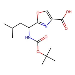 2-(1-tert-Butoxycarbonylamino-3-methyl-butyl)-oxazole-4-carboxylic acid structure