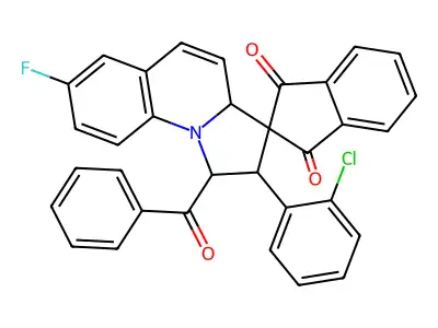 2'-(2-chlorophenyl)-7'-fluoro-1'-(phenylcarbonyl)-1',2'-dihydro-3a'H-spiro[indene-2,3'-pyrrolo[1,2-a]quinoline]-1,3-dione structure