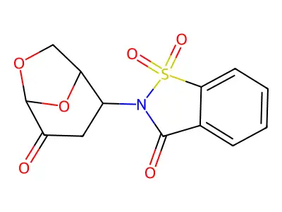 1,1-Dioxo-2-(4-oxo-6,8-dioxabicyclo[3.2.1]octan-2-yl)-1,2-benzothiazol-3-one structure
