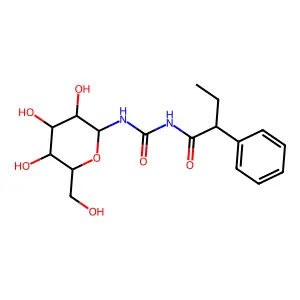 Benzeneacetamide, alpha-ethyl-N-((beta-D-glucopyranosylamino)carbonyl)-, (S)- structure