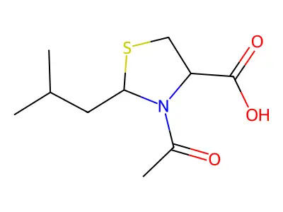 3-acetyl-2-(2-methylpropyl)-1,3-thiazolidine-4-carboxylic Acid structure