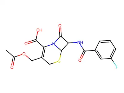 3-[(ACETYLOXY)METHYL]-7-(3-FLUOROBENZAMIDO)-8-OXO-5-THIA-1-AZABICYCLO[4.2.0]OCT-2-ENE-2-CARBOXYLIC ACID structure