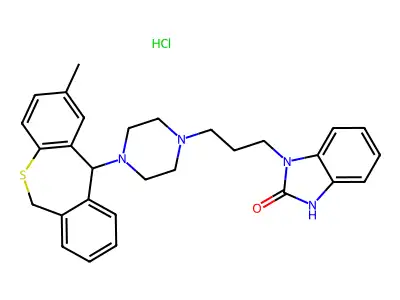 2H-Benzimidazol-2-one, 1,3-dihydro-1-(3-(4-(6,11-dihydro-2-methyldibenzo(b,e)thiepin-11-yl)-1-piperazinyl)propyl)-, monohydrochloride, hydrate structure