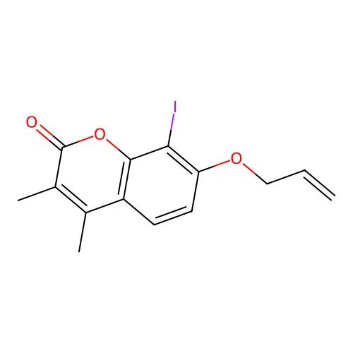7-(allyloxy)-8-iodo-3,4-dimethyl-2H-chromen-2-one structure