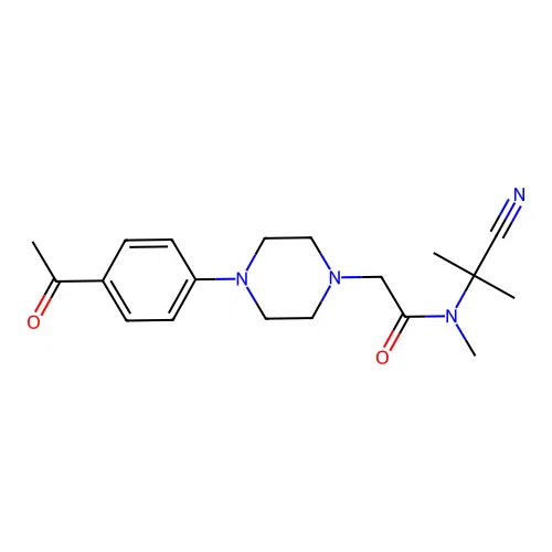 2-[4-(4-acetylphenyl)piperazin-1-yl]-N-(1-cyano-1-methylethyl)-N-methylacetamide structure