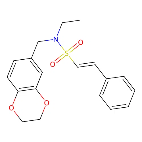 (E)-N-(2,3-dihydro-1,4-benzodioxin-6-ylmethyl)-N-ethyl-2-phenylethenesulfonamide structure