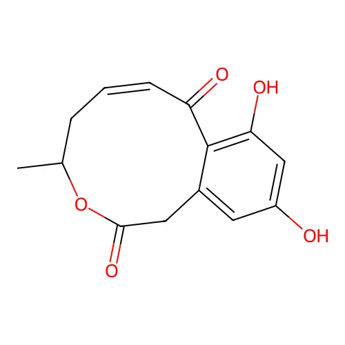 (E)-4,5-Dihydro-9,11-dihydroxy-4-methyl-2H-3-benzoxecin-2,8(1H)-dione structure