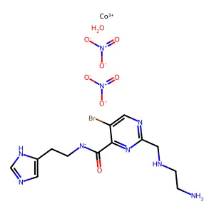 [2-[(2-aminoethylamino)methyl]-5-bromopyrimidine-4-carbonyl]-[2-(1H-imidazol-5-yl)ethyl]azanide;cobalt(3+);dinitrate;hydrate structure
