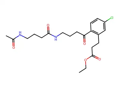 Ethyl 2-(4-(4-acetamidobutyramido)butyryl)-5-chlorohydrocinnamate structure