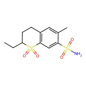 2-Ethyl-6-methyl-1,1-dioxo-1,2,3,4-tetrahydro-1-benzothiopyran-7-sulfonamide structure