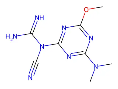 1-Cyano-1-[4-(dimethylamino)-6-methoxy-1,3,5-triazin-2-yl]guanidine structure