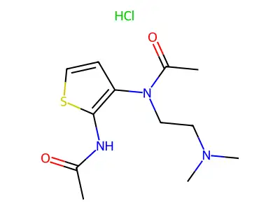 Acetamide, N-(2-(acetylamino)-3-thienyl)-N-(2-(dimethylamino)ethyl)-, monohydrochloride structure