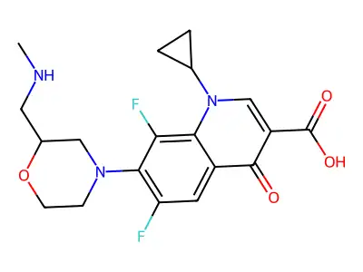 3-Quinolinecarboxylic acid, 1,4-dihydro-1-cyclopropyl-6,8-difluoro-7-(2-((methylamino)methyl)-4-morpholinyl)-4-oxo- structure