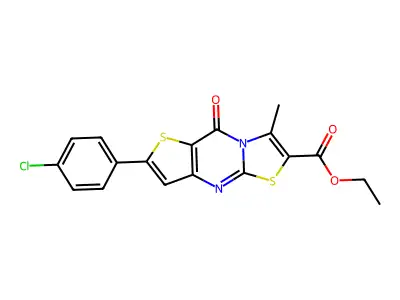 9H-Thiazolo(3,2-a)thieno(3,2-d)pyrimidine-6-carboxylic acid, 2-(4-chlorophenyl)-7-methyl-9-oxo-, ethyl ester structure