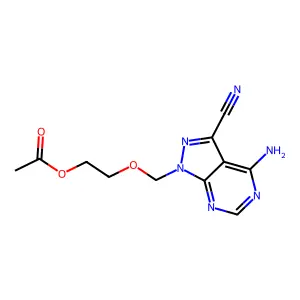 1H-Pyrazolo(3,4-d)pyrimidine-3-carbonitrile, 1-((2-(acetyloxy)ethoxy)methyl)-4-amino- structure