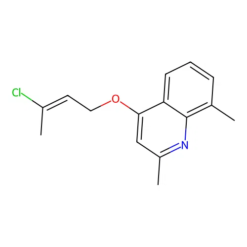 (E)-4-((3-chlorobut-2-en-1-yl)oxy)-2,8-dimethylquinoline structure