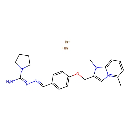 2-((4-(((Imino-1-pyrrolidinylmethyl)hydrazono)methyl)phenoxy)methyl)-1,5-dimethylimidazo(1,2-a)pyridinium bromide, monohydrobromide structure