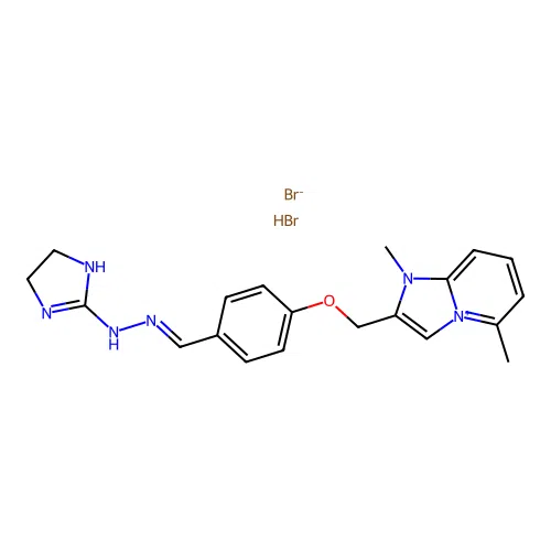 2-((4-(((4,5-Dihydro-1H-imidazol-2-yl)hydrazono)methyl)phenoxy)methyl)-1,5-dimethylimidazo(1,2-a)pyridinium bromide, monohydrobromide structure