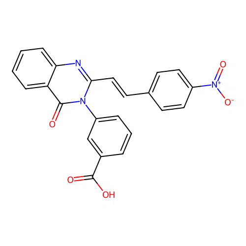 (E)-3-(2-(4-nitrostyryl)-4-oxoquinazolin-3(4H)-yl)benzoic acid structure