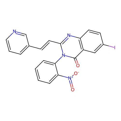 6-iodo-3-(2-nitrophenyl)-2-[(E)-2-pyridin-3-ylethenyl]quinazolin-4-one structure