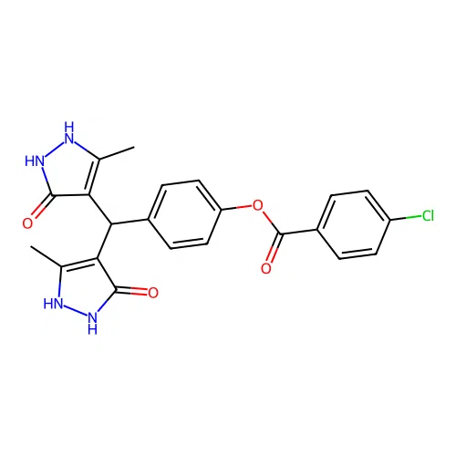 4-[bis(5-hydroxy-3-methyl-1H-pyrazol-4-yl)methyl]phenyl 4-chlorobenzoate structure