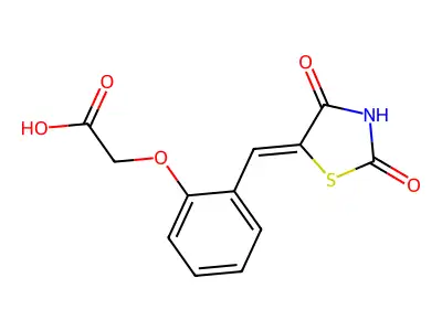 (Z)-2-(2-((2,4-dioxothiazolidin-5-ylidene)methyl)phenoxy)acetic acid structure