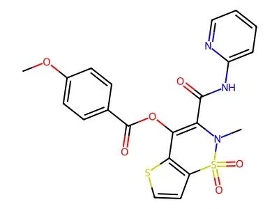 Benzoic acid, 4-methoxy-, 2-methyl-3-((2-pyridinylamino)carbonyl)-2H-thieno(2,3-e)-1,2-thiazin-4-yl ester, S,S-dioxide structure