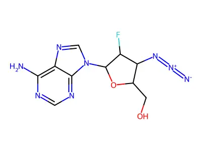 ((2S,3R,4R,5R)-5-(6-amino-9H-purin-9-yl)-3-azido-4-fluorotetrahydrofuran-2-yl)methanol structure
