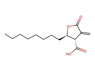 Tetrahydro-4-methylene-2-octyl-5-oxo-3-furancarboxylic acid structure