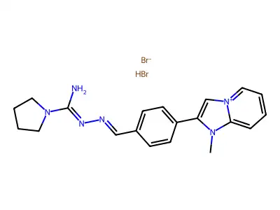 N'-[[4-(1-methylimidazo[1,2-a]pyridin-4-ium-2-yl)phenyl]methylideneamino]pyrrolidine-1-carboximidamide;bromide;hydrobromide structure