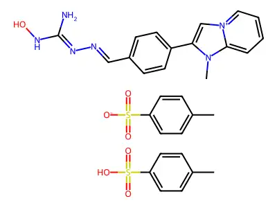 1-hydroxy-2-[[4-(1-methylimidazo[1,2-a]pyridin-4-ium-2-yl)phenyl]methylideneamino]guanidine;4-methylbenzenesulfonate;4-methylbenzenesulfonic acid structure