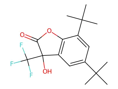 (R,S)-5,7-di-tert-butyl-3-hydroxy-3-trifluoromethyl-3H-benzofuran-2-one structure