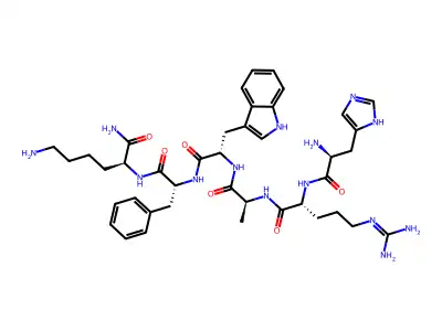 Histidyl-arginyl-alanyl-tryptophyl-phenylalanyl-lysinamide structure