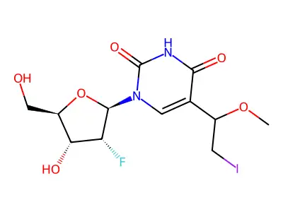 5-(1-Methoxy-2-iodoethyl)-2'-fluoro-2'-deoxyuridine structure