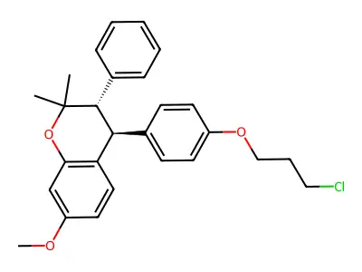 2H-1-Benzopyran, 4-(4-(3-chloropropoxy)phenyl)-3,4-dihydro-7-methoxy-2,2-dimethyl-3-phenyl-, trans- structure