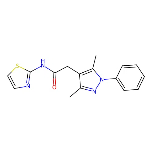 2-(3,5-dimethyl-1-phenyl-1H-pyrazol-4-yl)-N-(thiazol-2-yl)acetamide structure