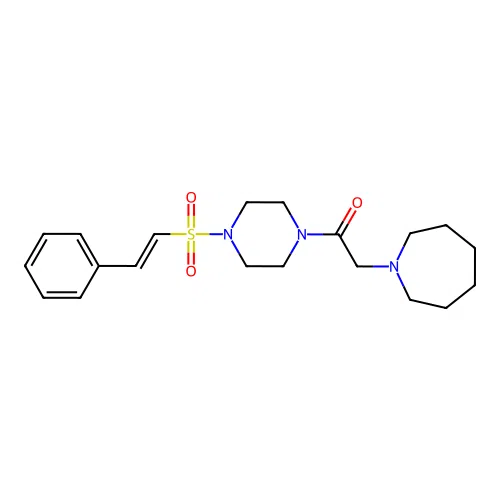 2-(azepan-1-yl)-1-[4-[(E)-2-phenylethenyl]sulfonylpiperazin-1-yl]ethanone structure