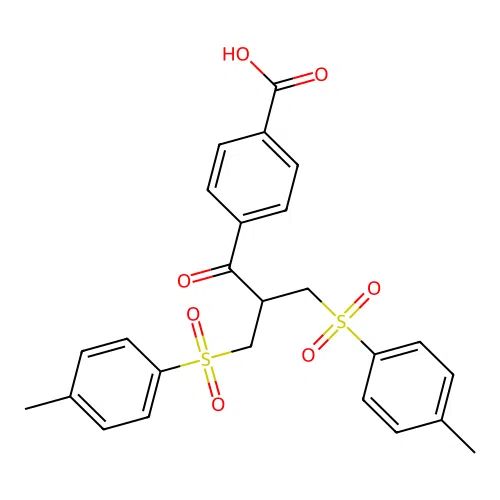 4-(3-Tosyl-2-(tosylmethyl)propanoyl)benzoic acid structure