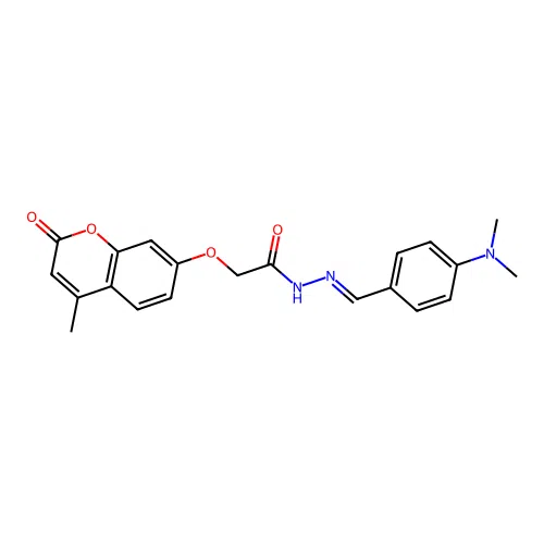 N-[(E)-(4-dimethylaminophenyl)methylideneamino]-2-(4-methyl-2-oxochromen-7-yl)oxyacetamide structure