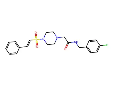 N-[(4-chlorophenyl)methyl]-2-[4-[(E)-2-phenylethenyl]sulfonylpiperazin-1-yl]acetamide structure
