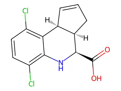 (3aR,4S,9bS)-6,9-dichloro-3a,4,5,9b-tetrahydro-3H-cyclopenta[c]quinoline-4-carboxylic acid structure