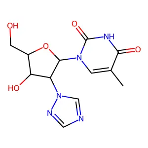 1-(2-(1,2,4-Triazol-1-yl)-2-deoxy-beta-D-xylofuranosyl)thymine structure