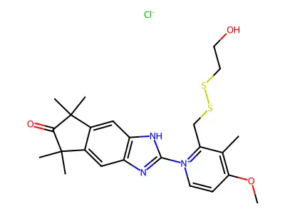 Pyridinium, 2-(((2-hydroxyethyl)dithio)methyl)-4-methoxy-3-methyl-1-(1,5,6,7-tetrahydro-5,5,7,7-tetramethyl-6-oxoindeno(5,6-d)imidazol-2-yl)-, chloride structure