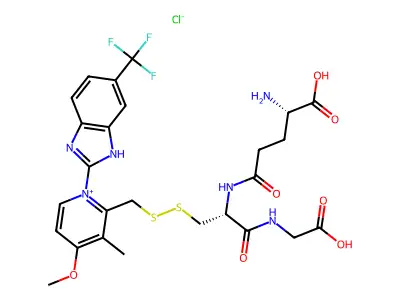 Glycine, N-(N-L-gamma-glutamyl-3-(((4-methoxy-3-methyl-1-(5-(trifluoromethyl)-1H-benzimidazol-2-yl)pyridinium-2-yl)methyl)dithio)-L-alanyl)-, chloride structure